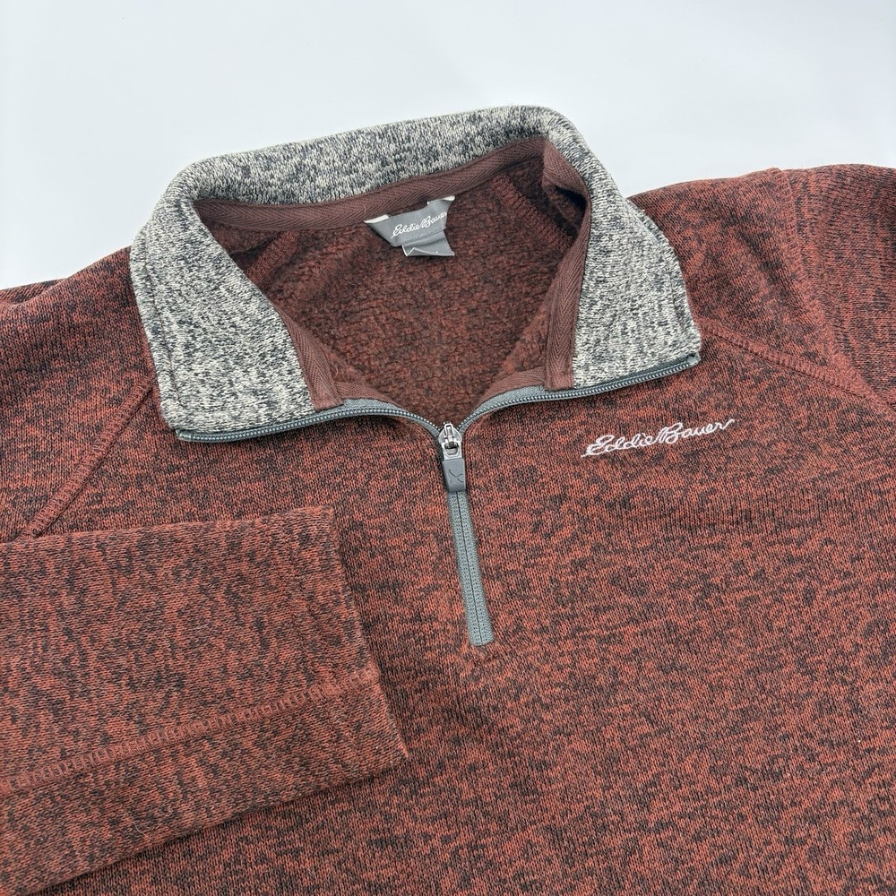 Eddie Bauer Fleece Mens M Quarter Zip Pullover Orange Sweater Sweatshirt Heather